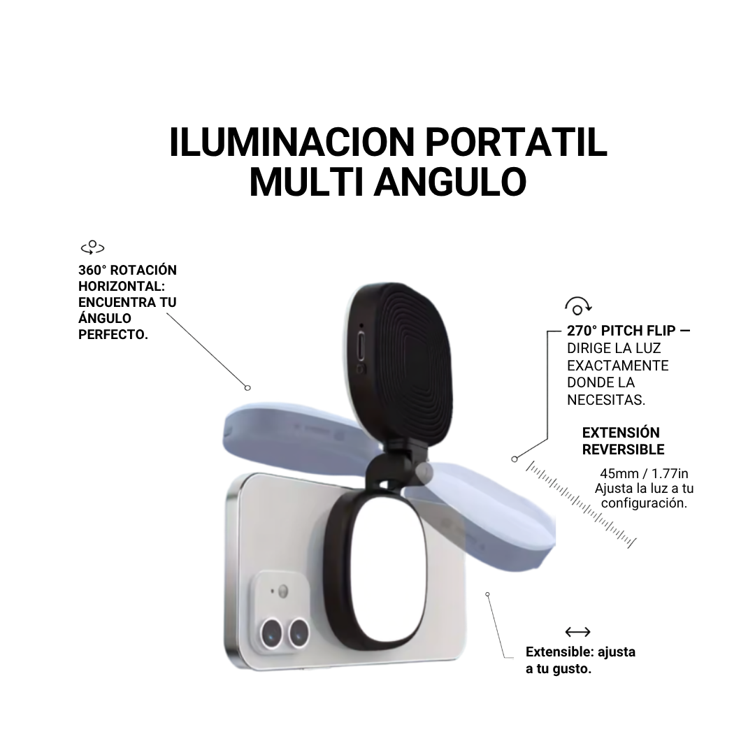 Mini espejo magnético con luz de dos intensidades.