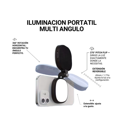 Mini espejo magnético con luz de dos intensidades.